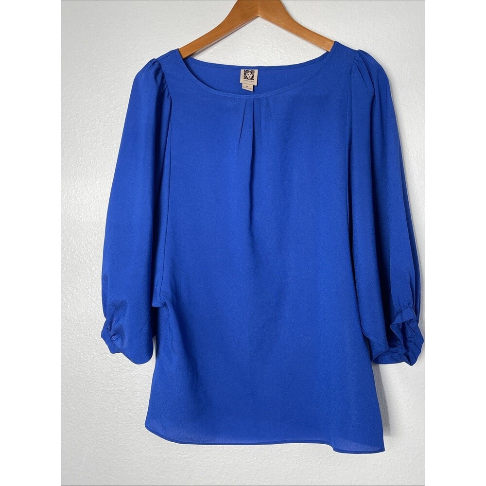 Anne Klein Women's Royal Cobalt Blue Pleated Front Blouse Top [Size] Career Work